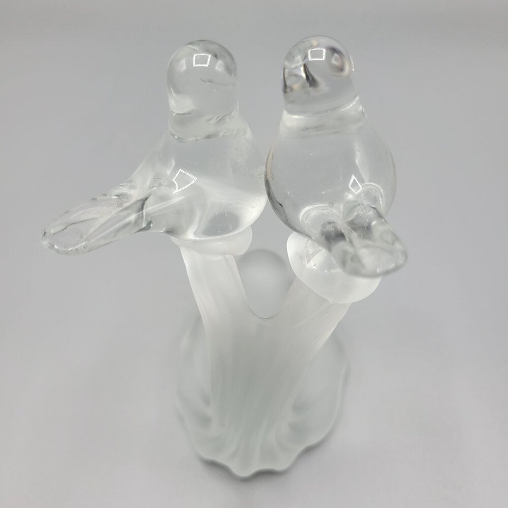 Vintage Artmark Glass Crystal Clear & Frosted Branch Love Birds Figurine 5.5" - Picture 8 of 15
